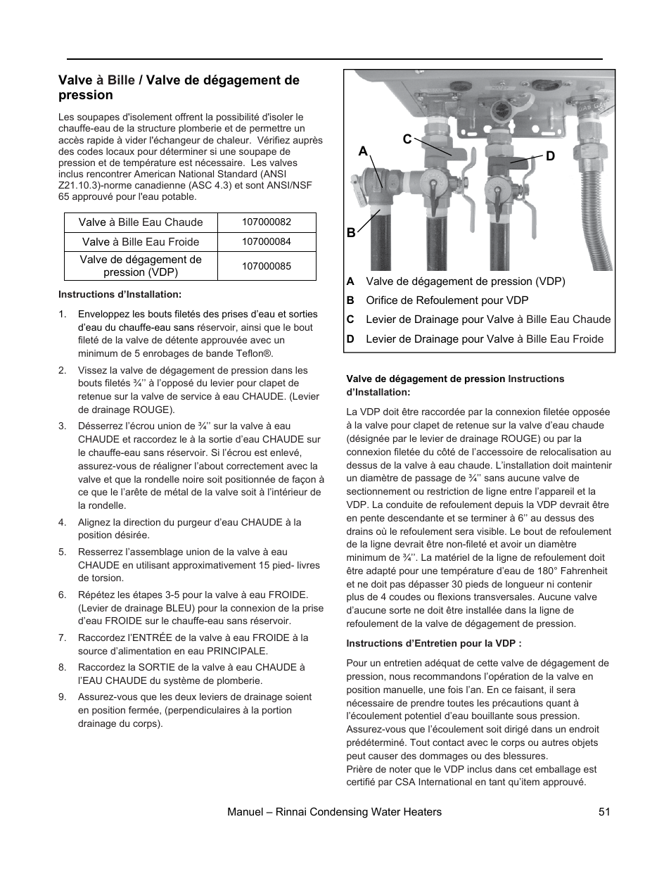 Tuyauterie d'eau | Rinnai RC98I User Manual | Page 51 / 64