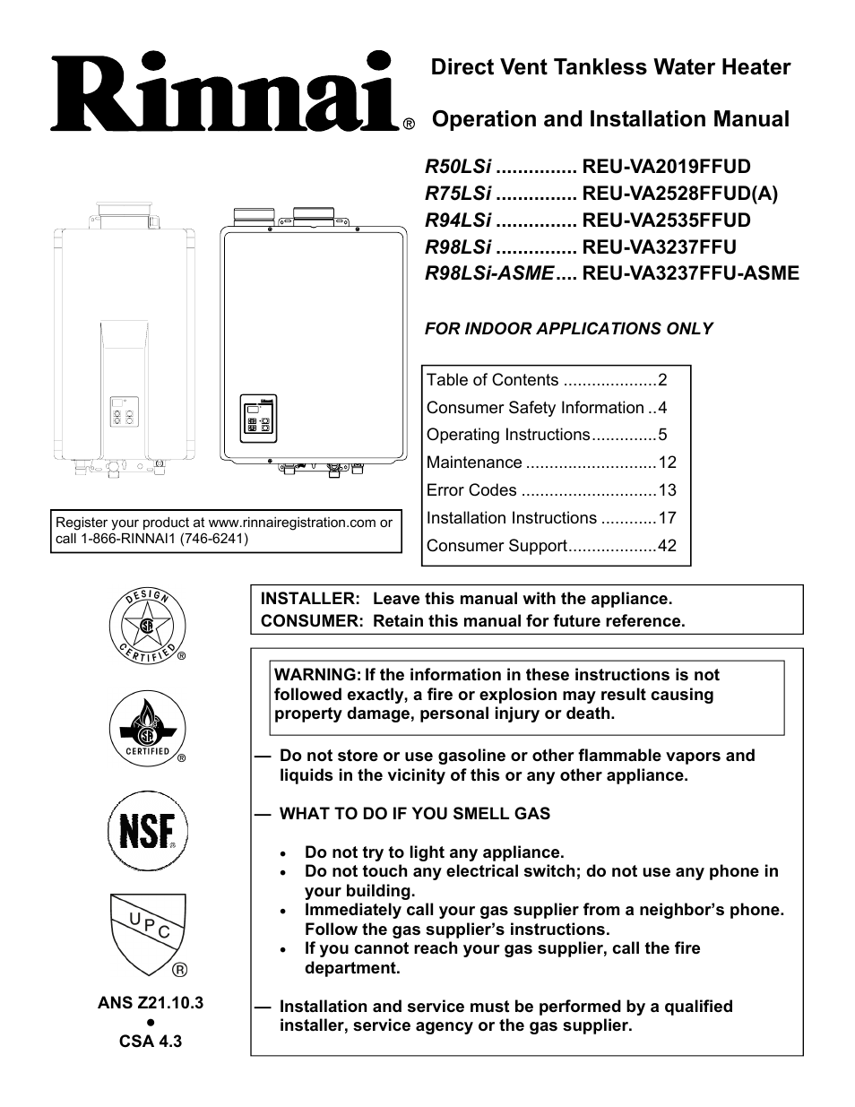 Rinnai R50LSI User Manual | 44 pages