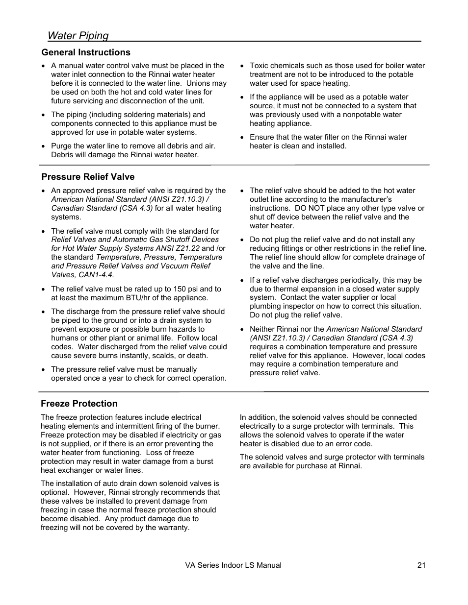 Water piping | Rinnai R50LSI User Manual | Page 21 / 44