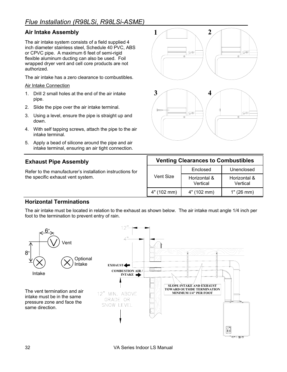 Flue installation (r98lsi , r98lsi-asme) | Rinnai R50LSI User Manual | Page 32 / 44