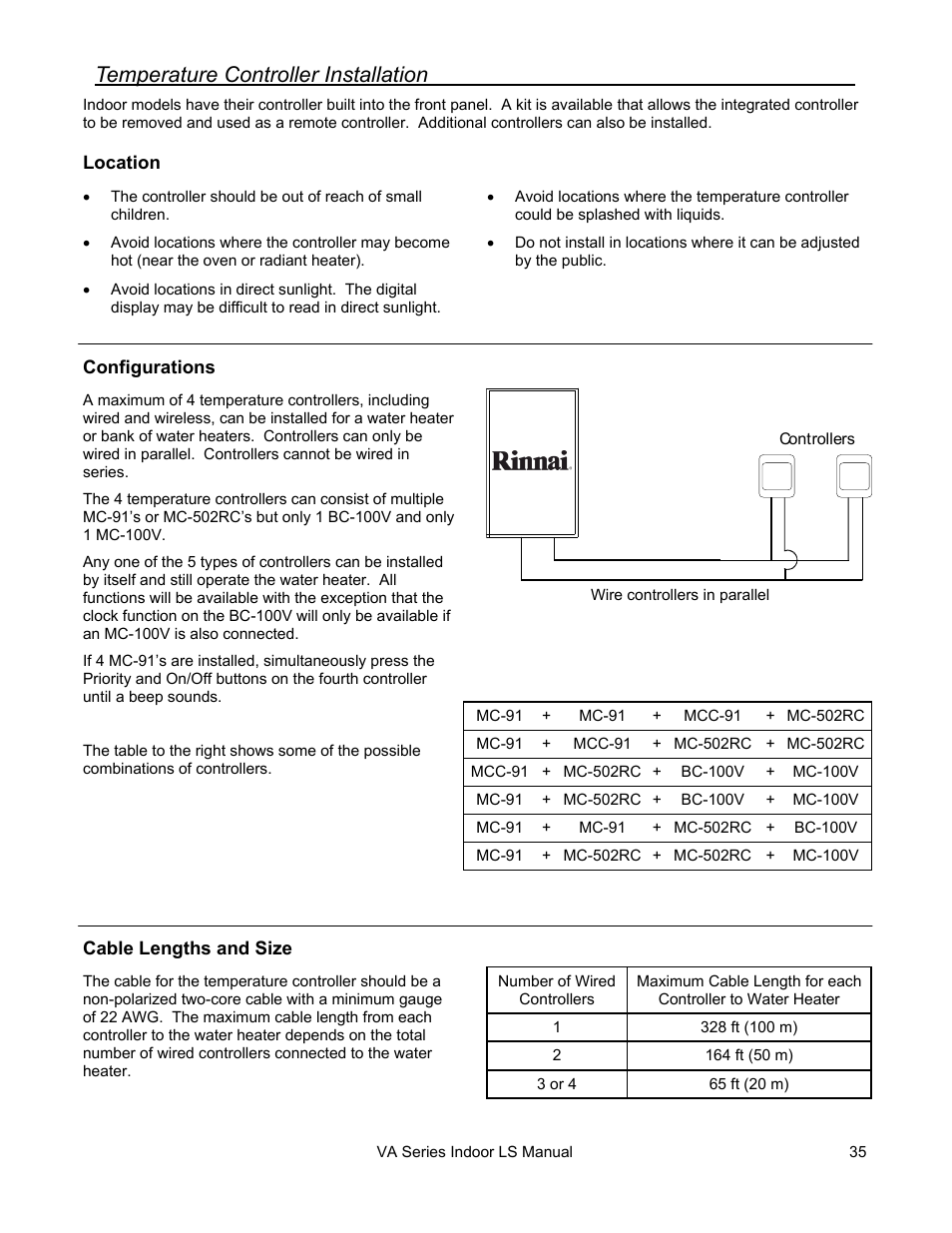 Temperature controller installation | Rinnai R50LSI User Manual | Page 35 / 44