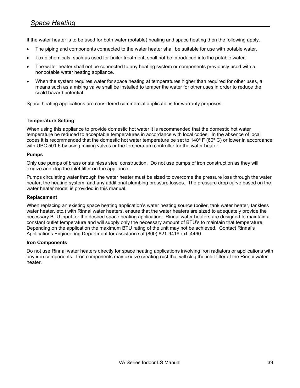 Space heating | Rinnai R50LSI User Manual | Page 39 / 44