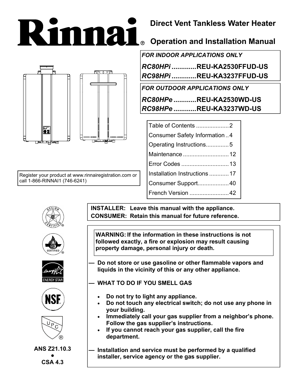 Rinnai RC80HPI User Manual | 60 pages