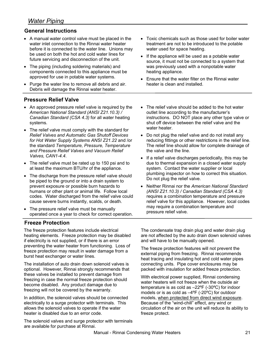 Water piping | Rinnai RC80HPI User Manual | Page 21 / 60