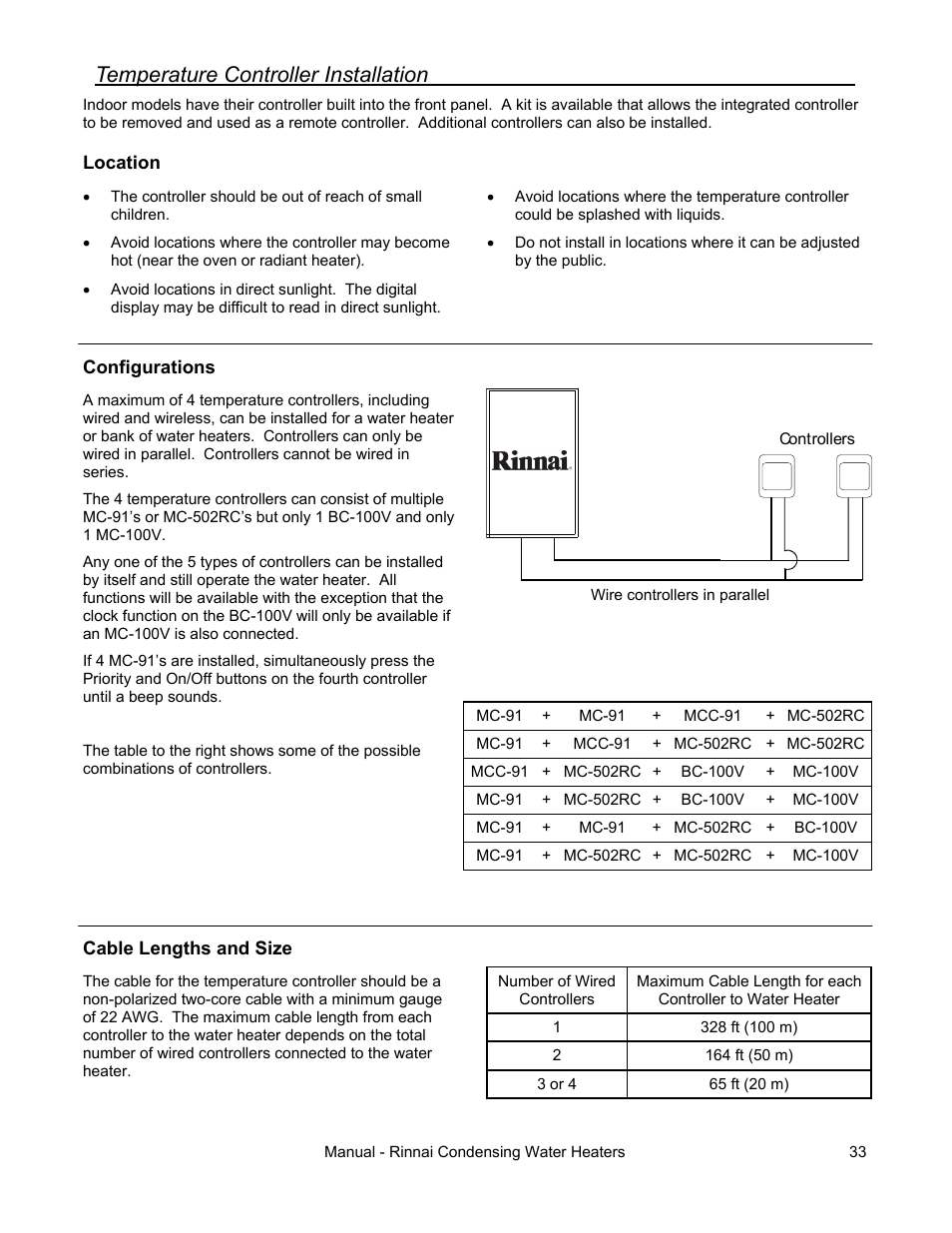 Temperature controller installation | Rinnai RC80HPI User Manual | Page 33 / 60