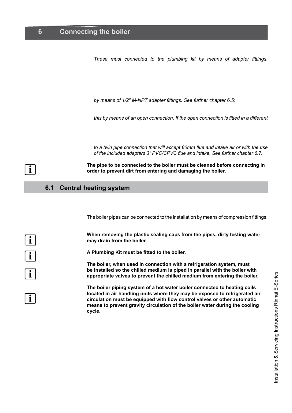 17 6 connecting the boiler | Rinnai E75CN User Manual | Page 17 / 108