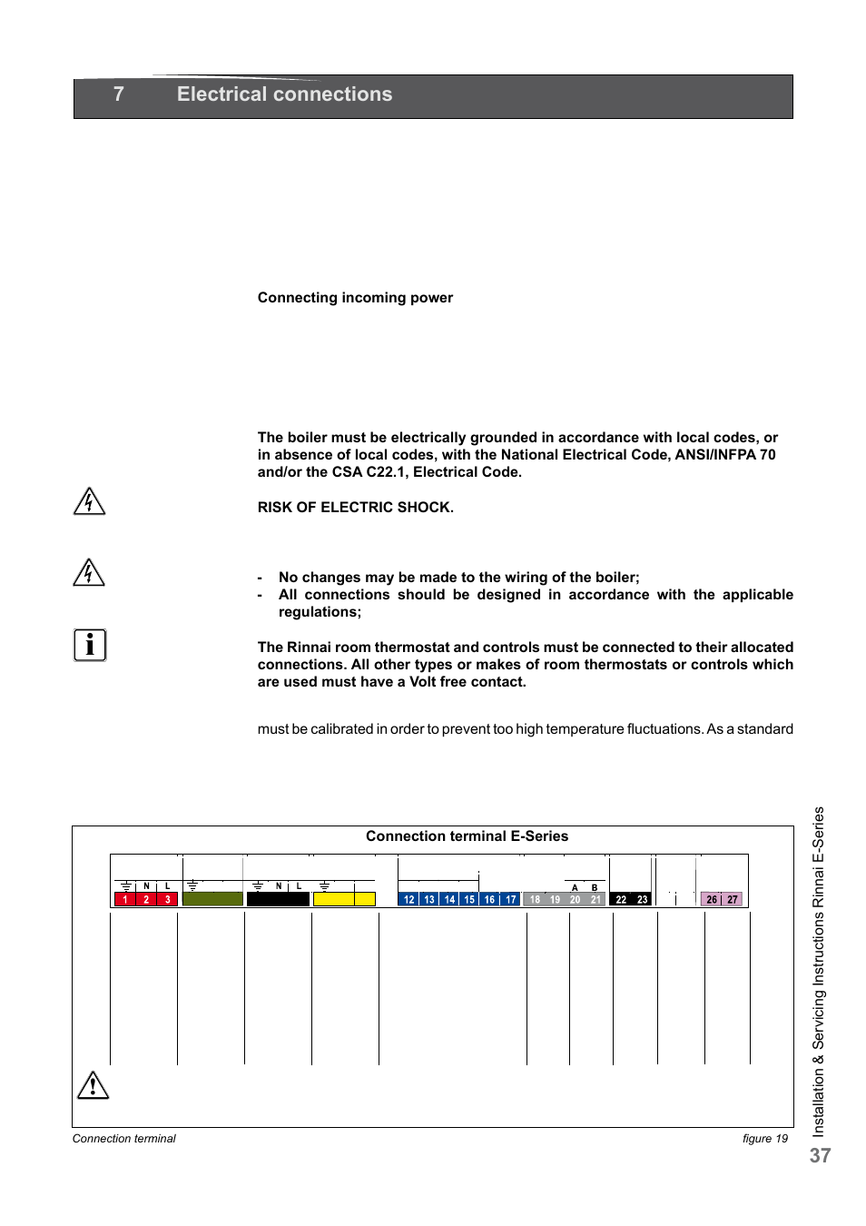 37 7 electrical connections | Rinnai E75CN User Manual | Page 37 / 108