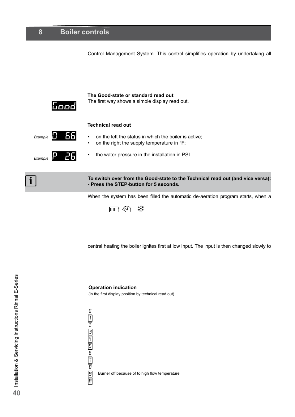 40 8 boiler controls | Rinnai E75CN User Manual | Page 40 / 108