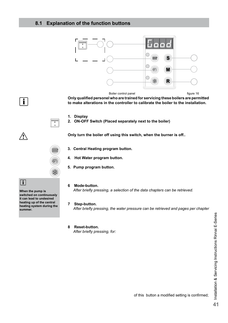 1 explanation of the function buttons | Rinnai E75CN User Manual | Page 41 / 108