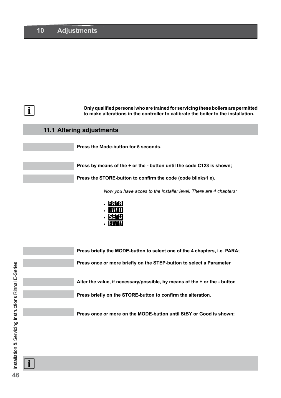 46 10 adjustments | Rinnai E75CN User Manual | Page 46 / 108