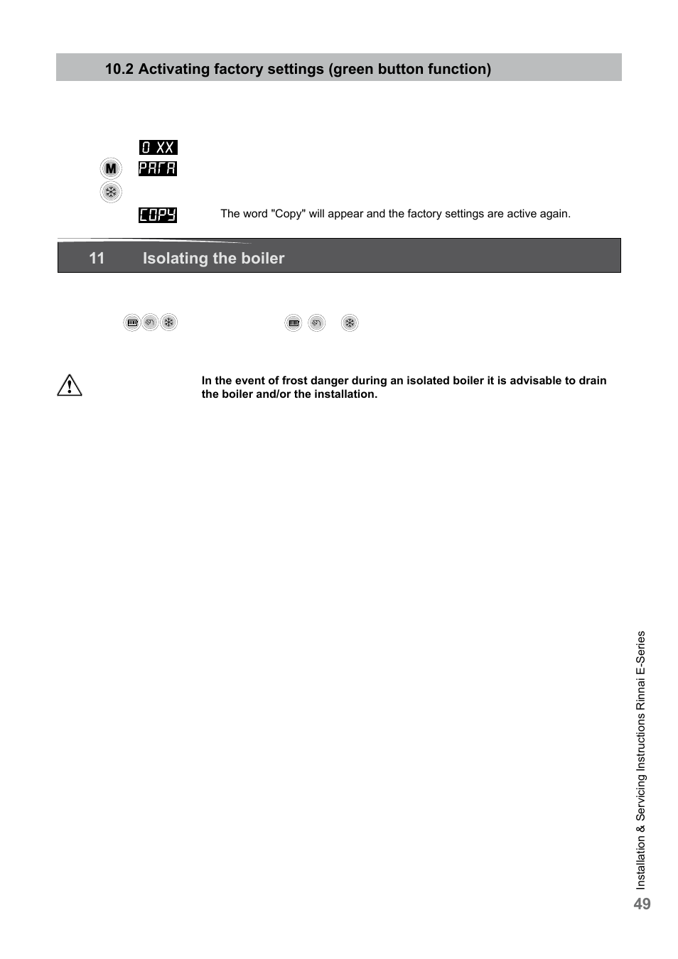 11 isolating the boiler | Rinnai E75CN User Manual | Page 49 / 108