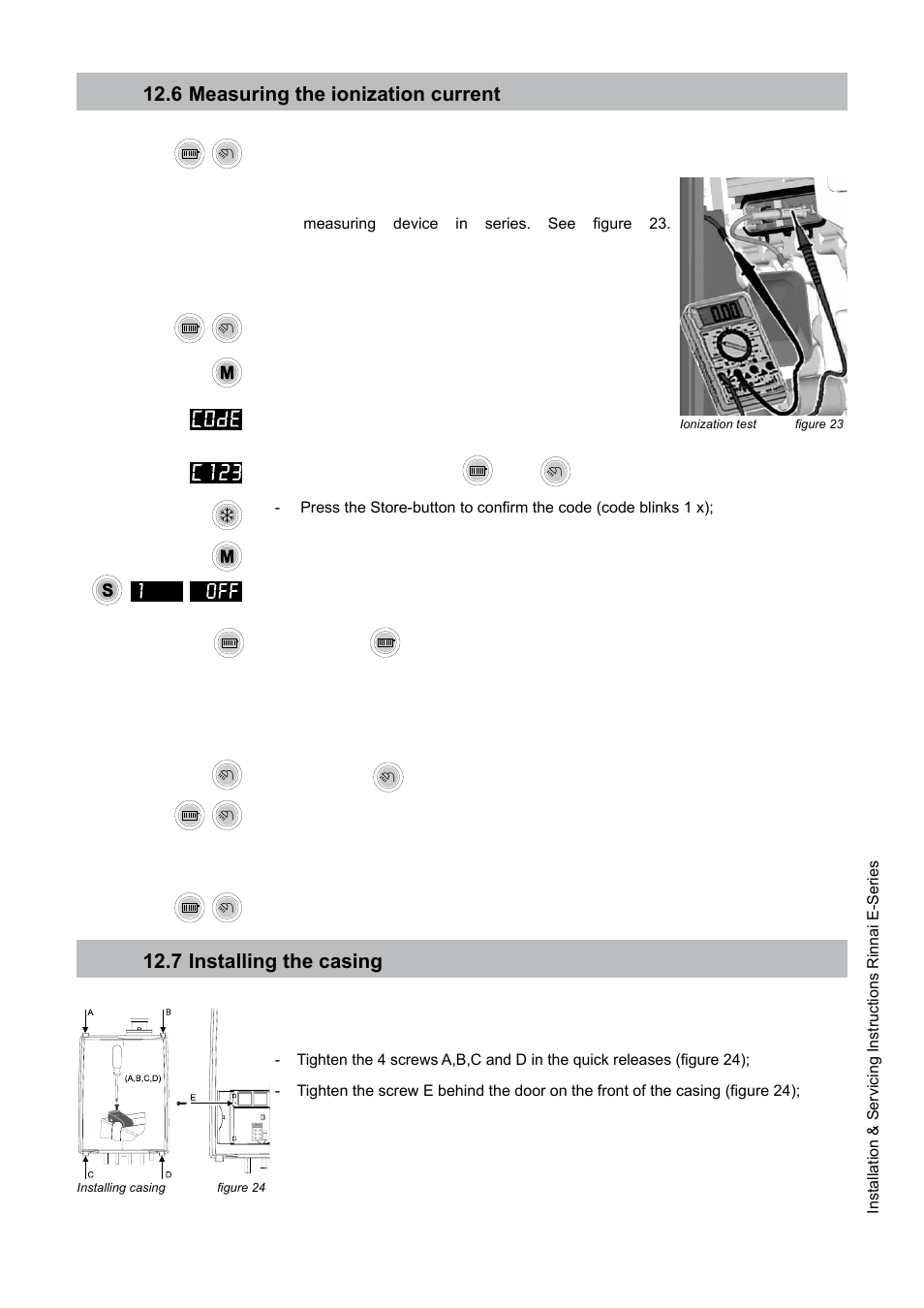 6 measuring the ionization current, 7 installing the casing | Rinnai E75CN User Manual | Page 55 / 108