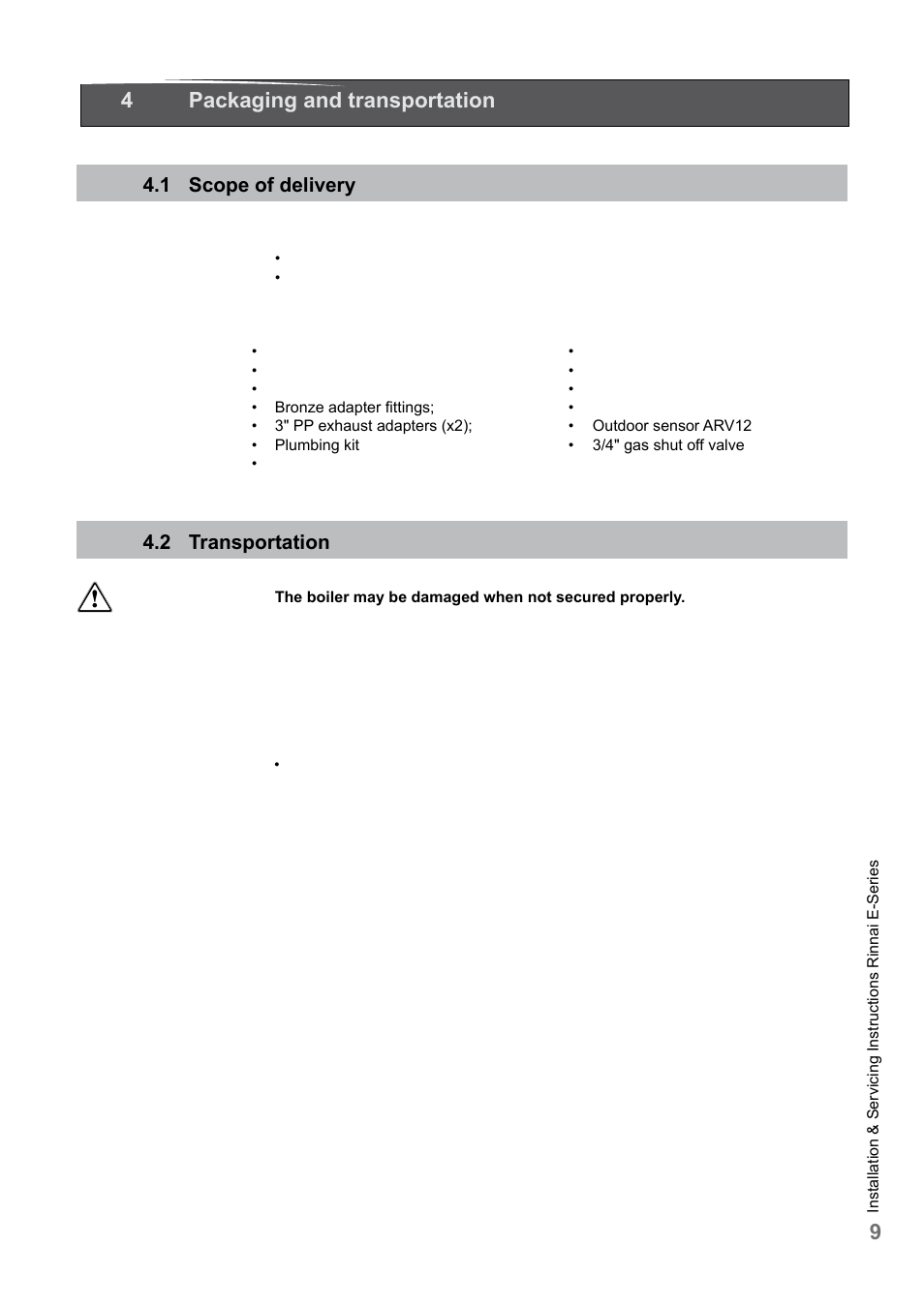 94 packaging and transportation | Rinnai E75CN User Manual | Page 9 / 108