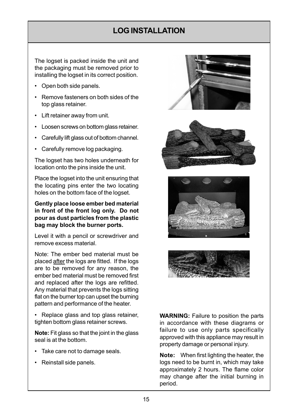 Log installation | Rinnai FS35ETRSN/US User Manual | Page 15 / 28