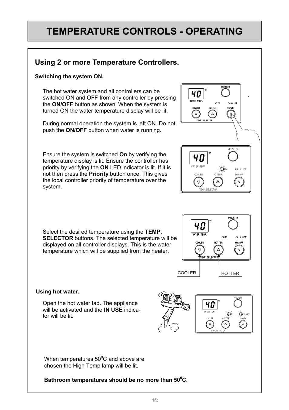 Temperature controls - operating, Using 2 or more temperature controllers | Rinnai REU - 16 FUA - E User Manual | Page 12 / 51