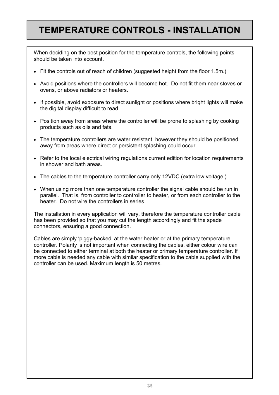 Temperature controls - installation | Rinnai REU - 16 FUA - E User Manual | Page 34 / 51