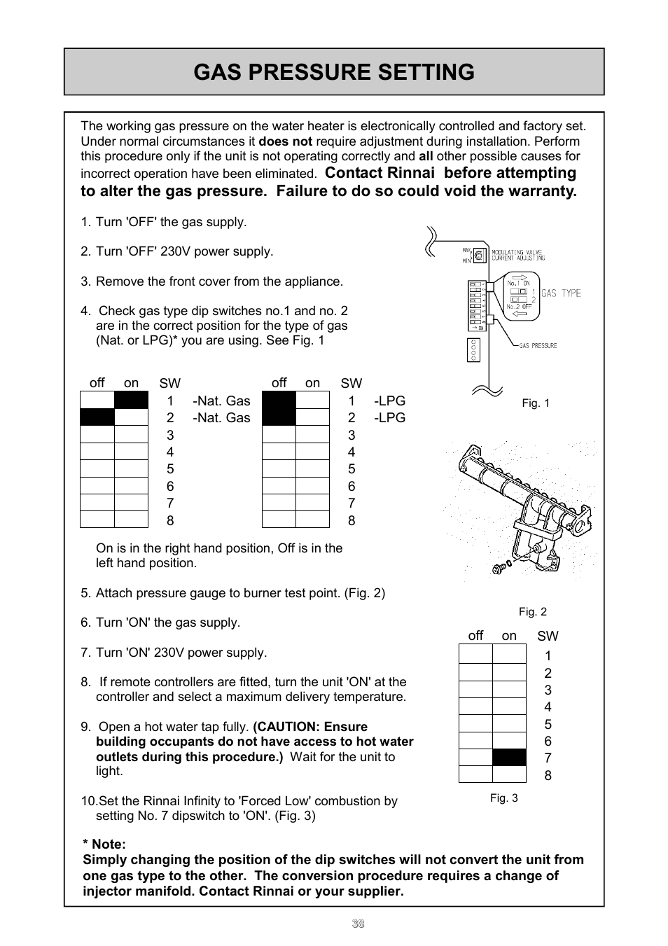 Gas pressure setting | Rinnai REU - 16 FUA - E User Manual | Page 38 / 51