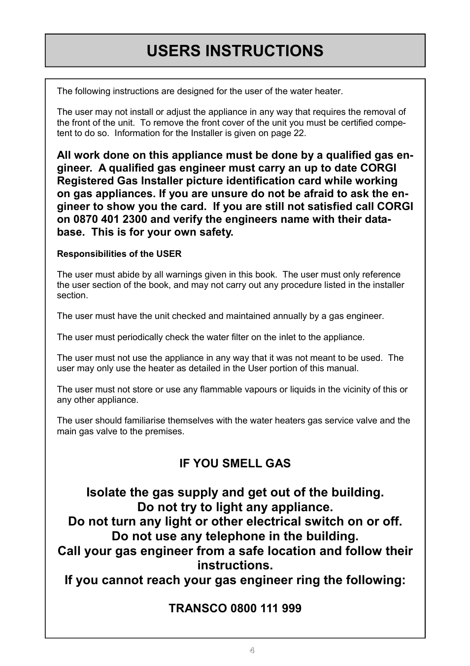 Users instructions | Rinnai REU - 16 FUA - E User Manual | Page 4 / 51