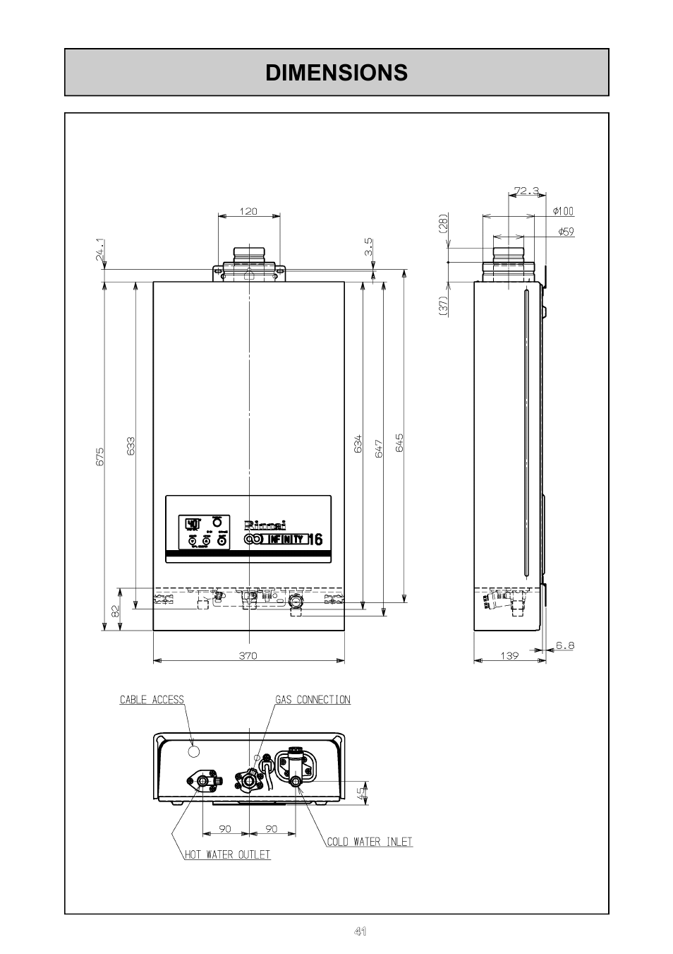 Dimensions | Rinnai REU - 16 FUA - E User Manual | Page 41 / 51