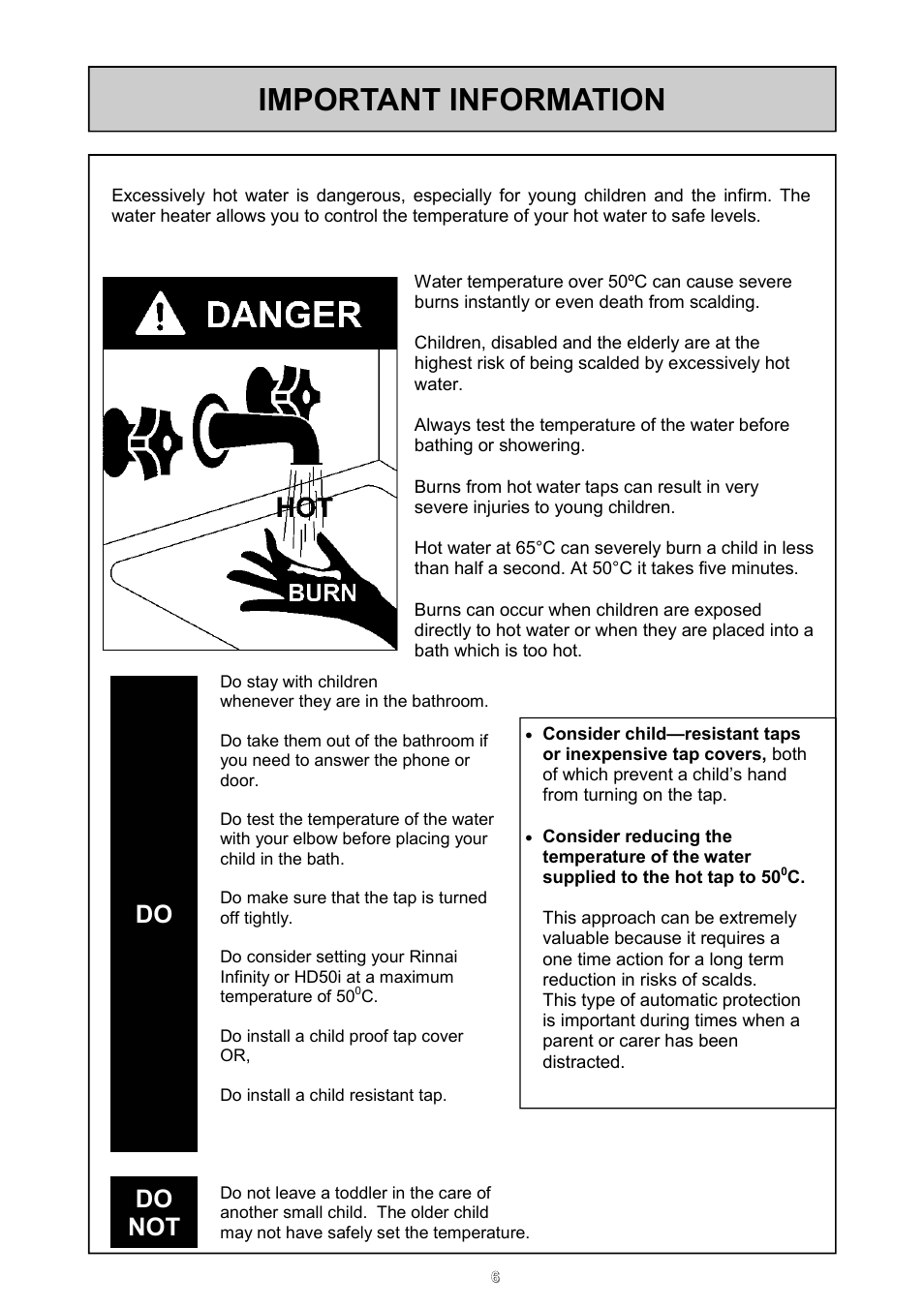 Important information, Do not | Rinnai REU - 16 FUA - E User Manual | Page 6 / 51