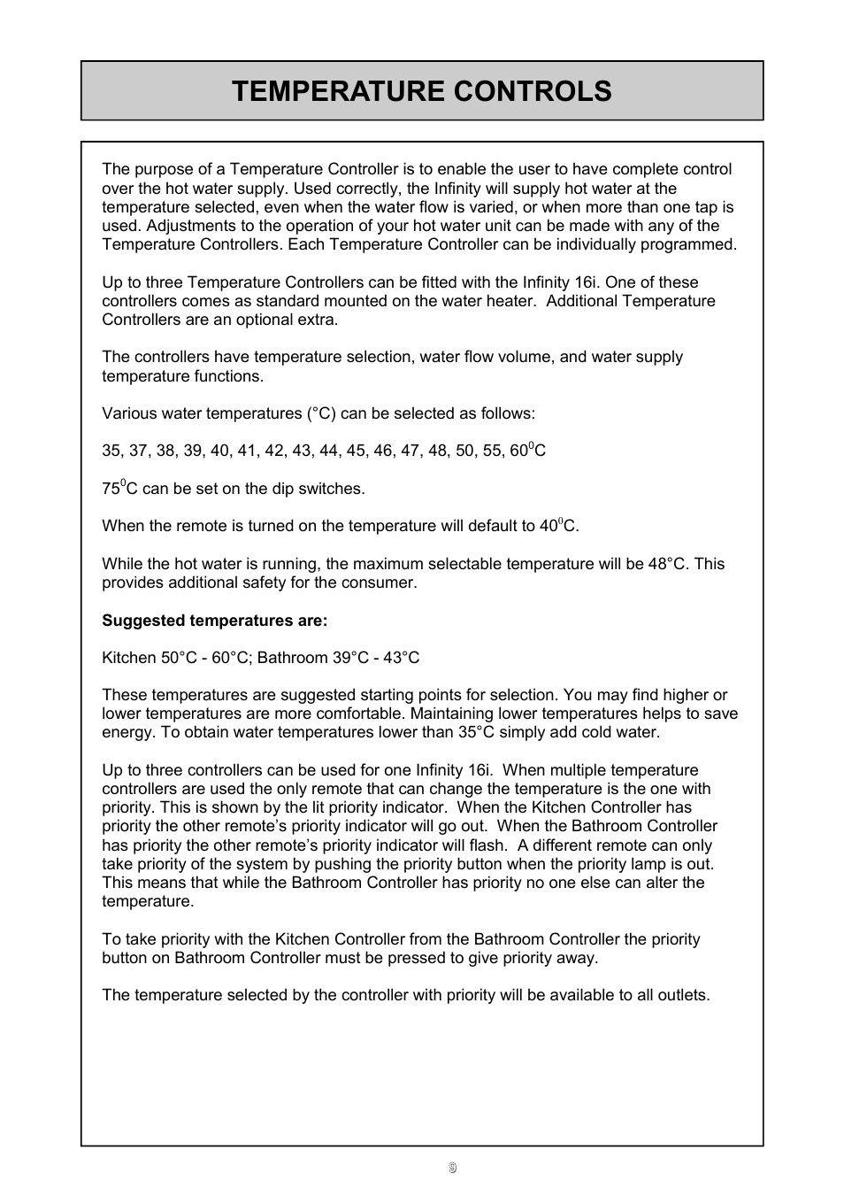 Temperature controls | Rinnai REU - 16 FUA - E User Manual | Page 9 / 51