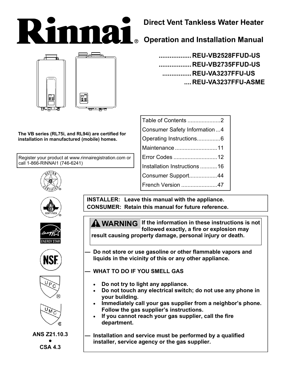 Rinnai R98LSI User Manual | 72 pages
