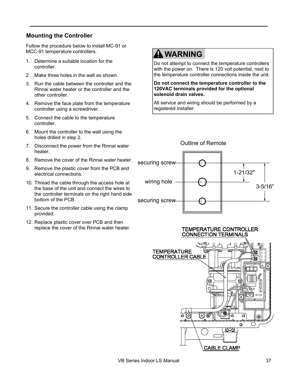 Warning | Rinnai R98LSI User Manual | Page 37 / 72