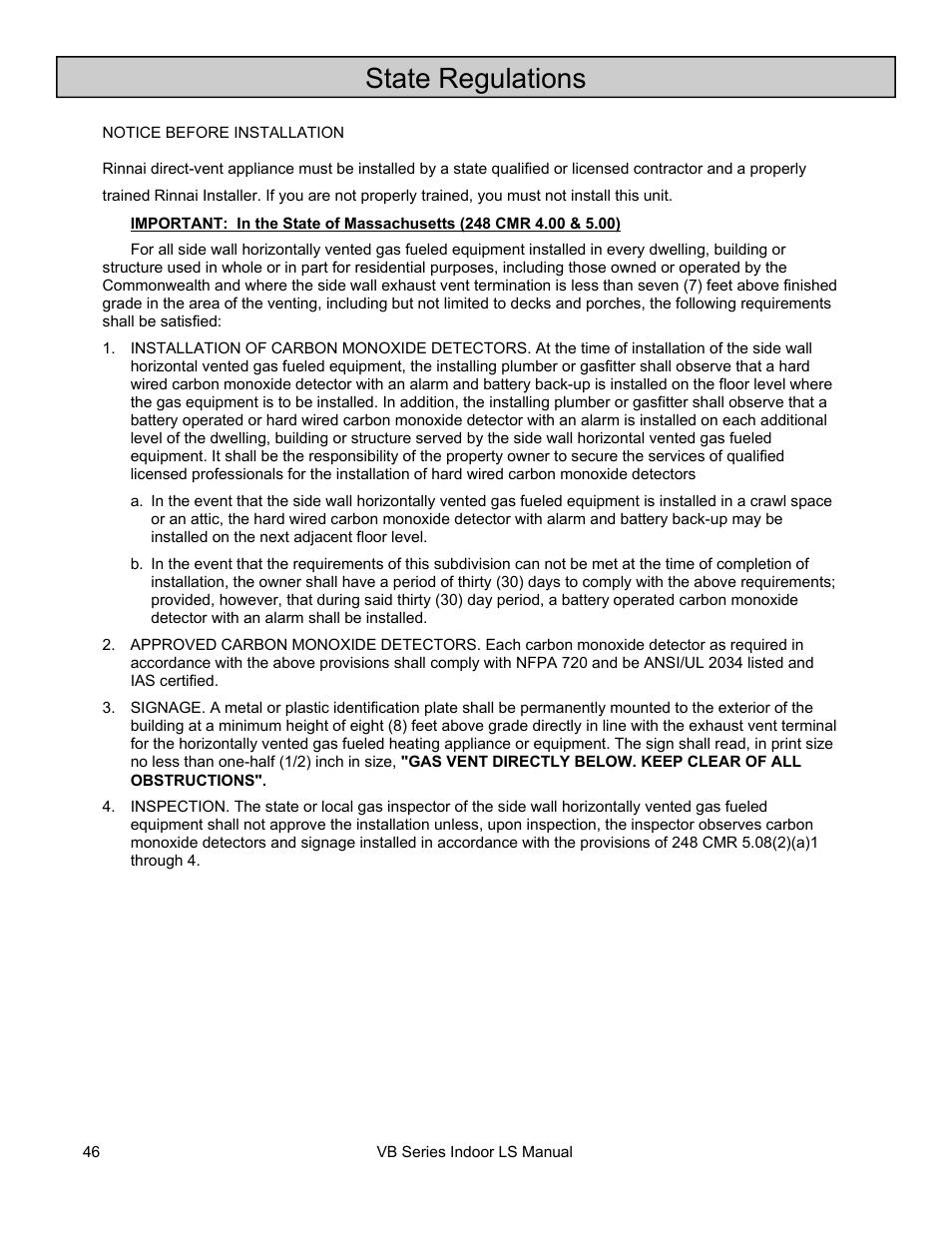 State regulations | Rinnai R98LSI User Manual | Page 46 / 72