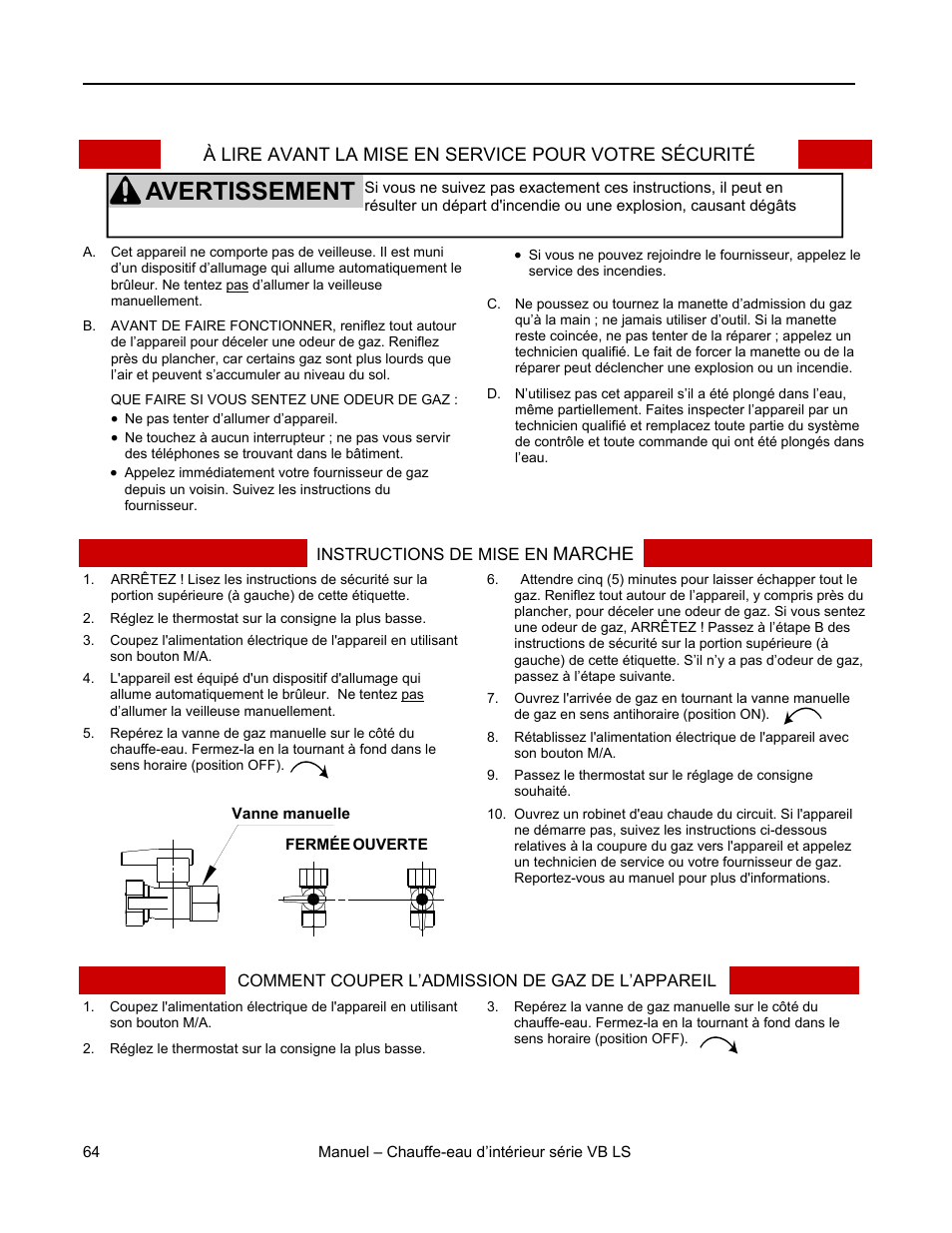 Avertissement, Instructions d'utilisation | Rinnai R98LSI User Manual | Page 64 / 72