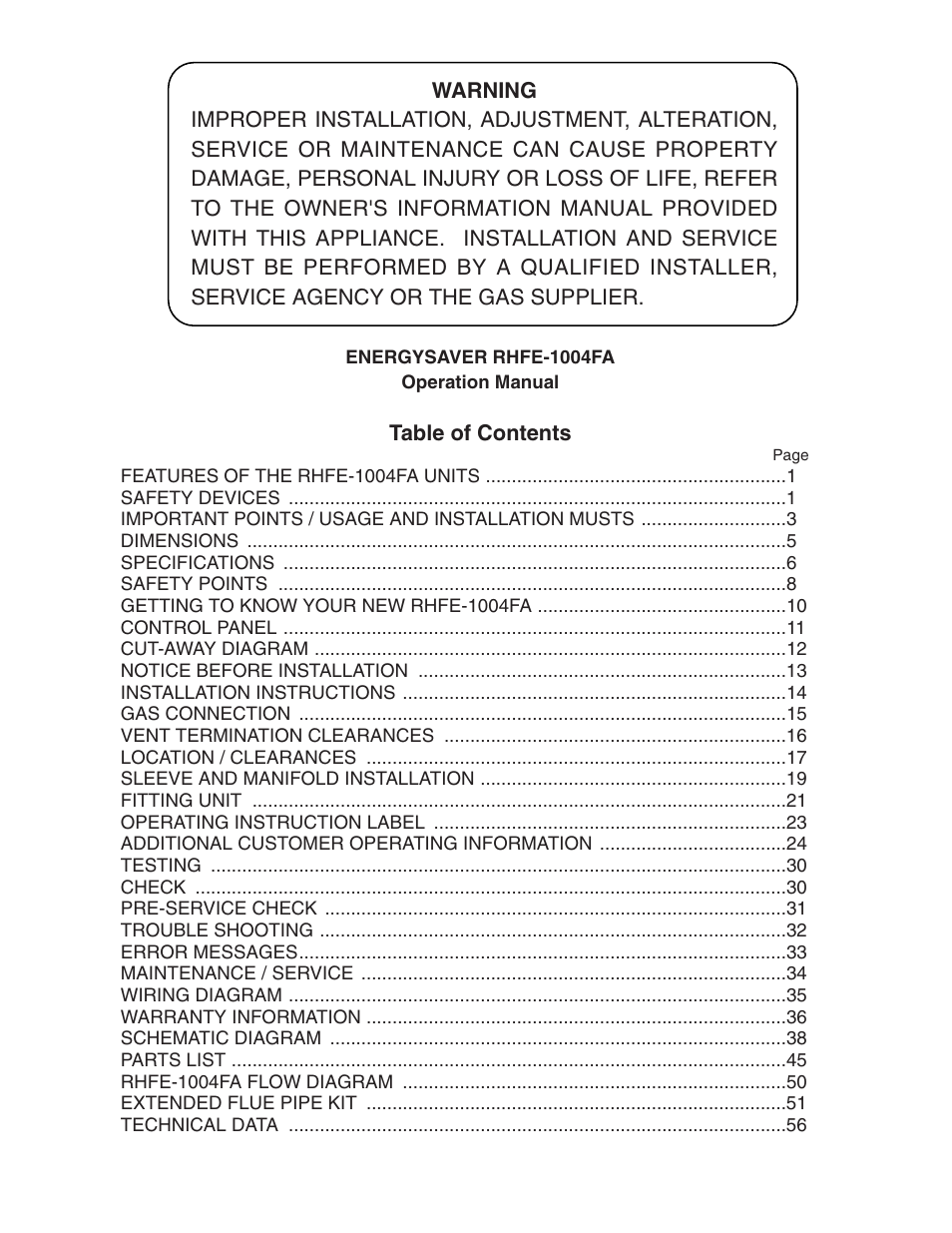 Rinnai RHFE-1004FA User Manual | Page 2 / 62