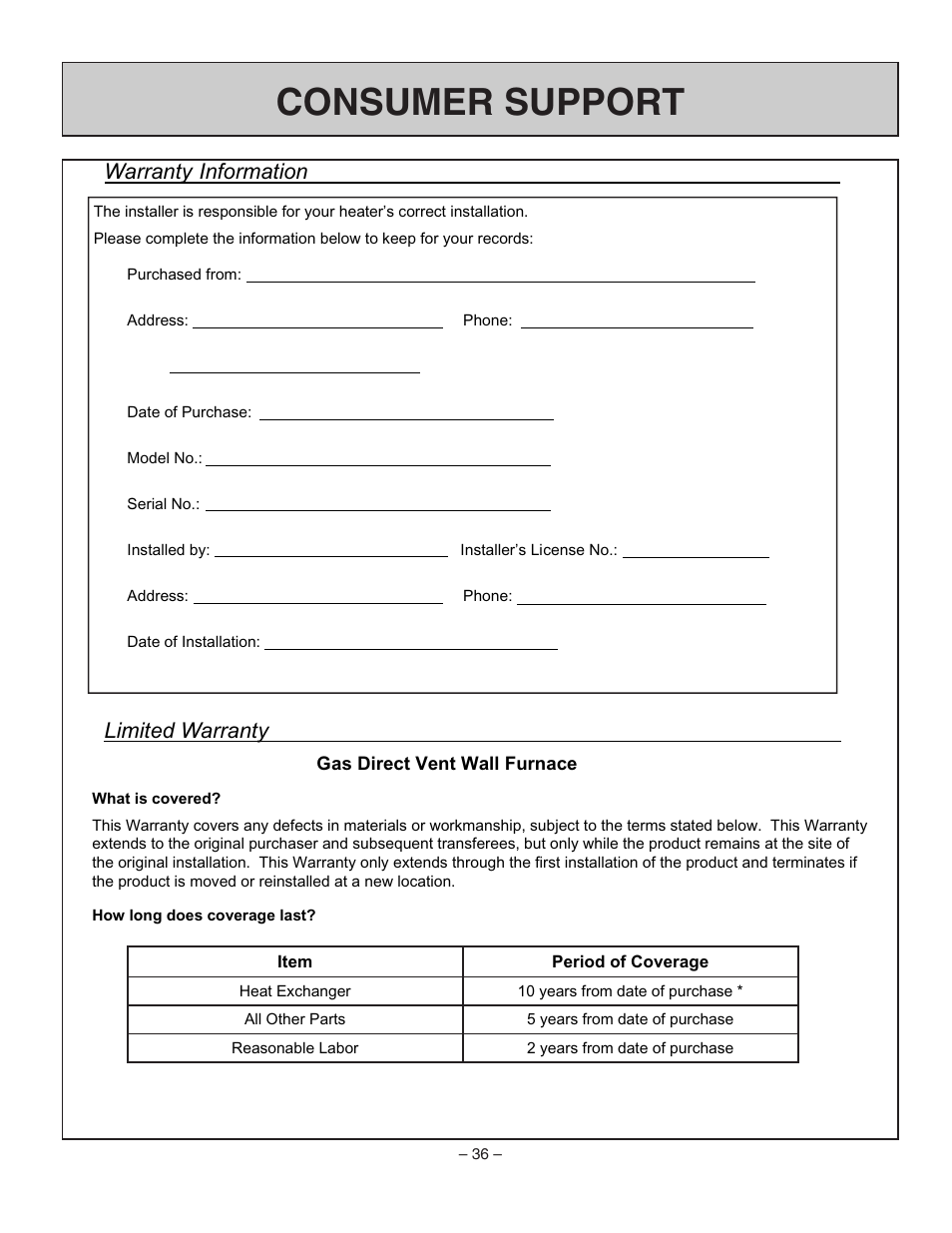 Consumer support | Rinnai RHFE-1004FA User Manual | Page 38 / 62