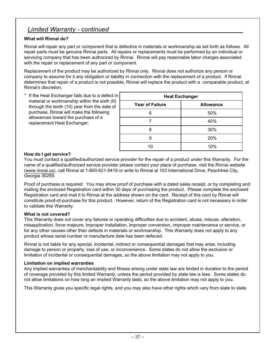 Rinnai RHFE-1004FA User Manual | Page 39 / 62