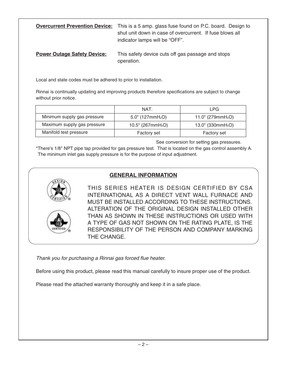 Rinnai RHFE-1004FA User Manual | Page 4 / 62