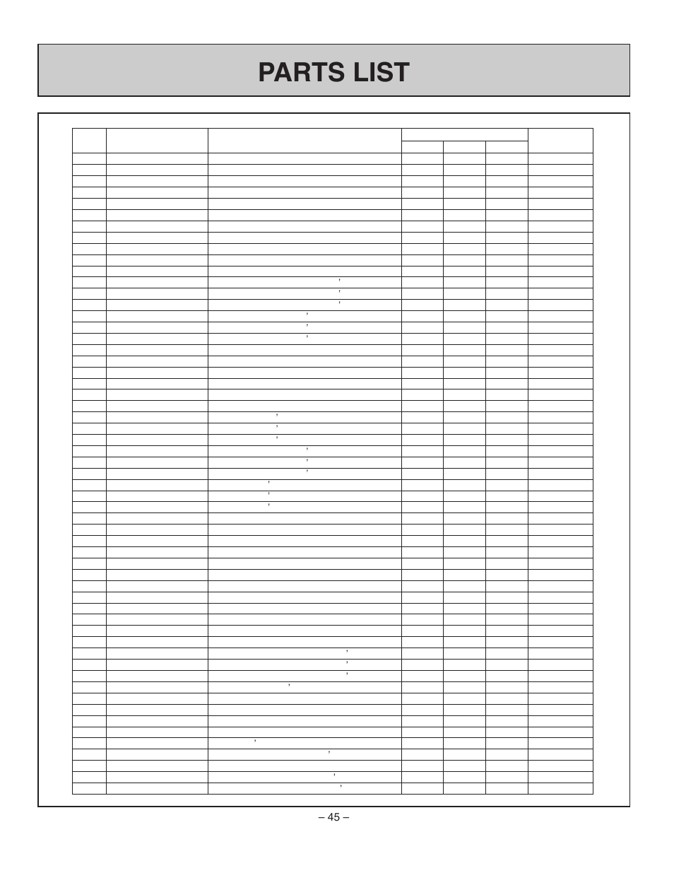 Parts list | Rinnai RHFE-1004FA User Manual | Page 47 / 62