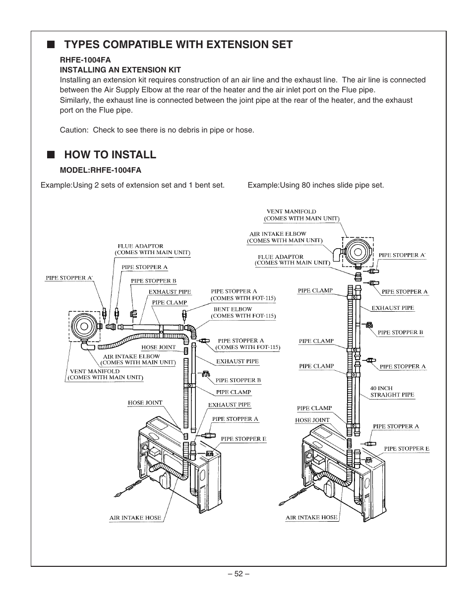 Types compatible with extension set, How to install | Rinnai RHFE-1004FA User Manual | Page 54 / 62