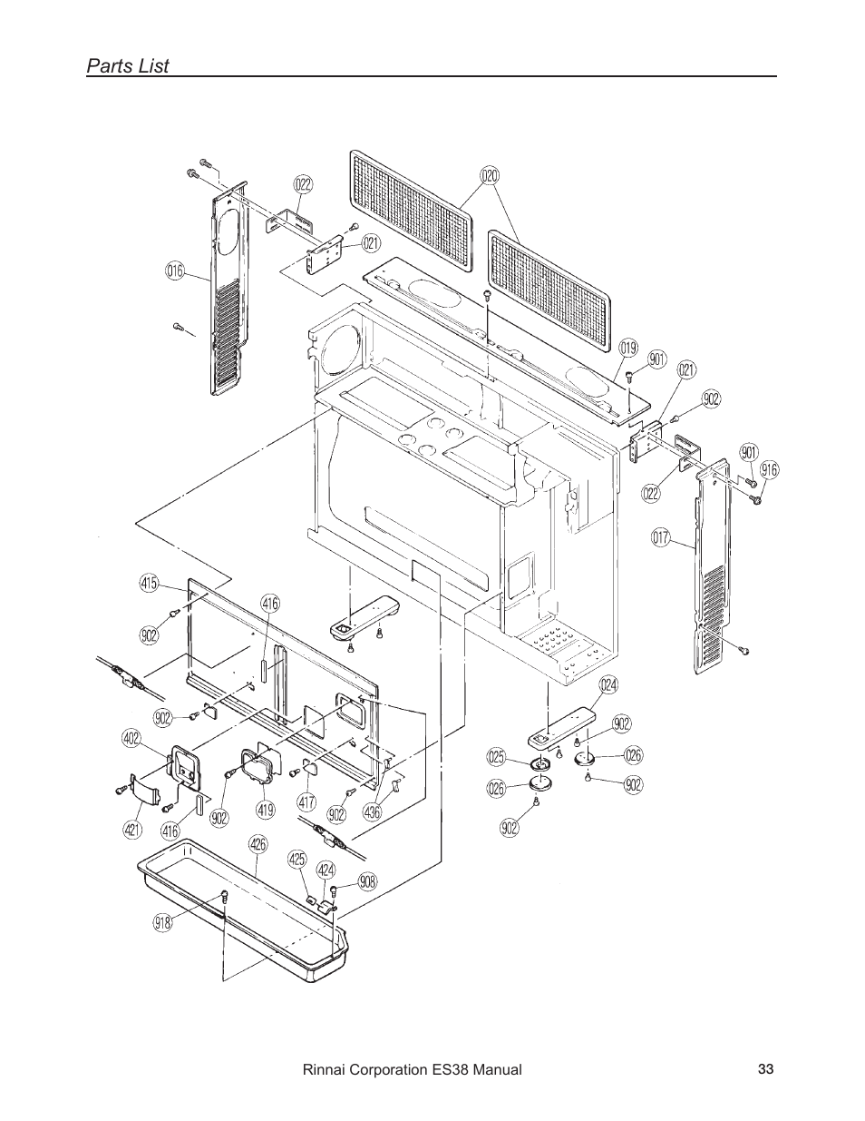 Parts list | Rinnai ENERGYSAVER ES38 User Manual | Page 33 / 44