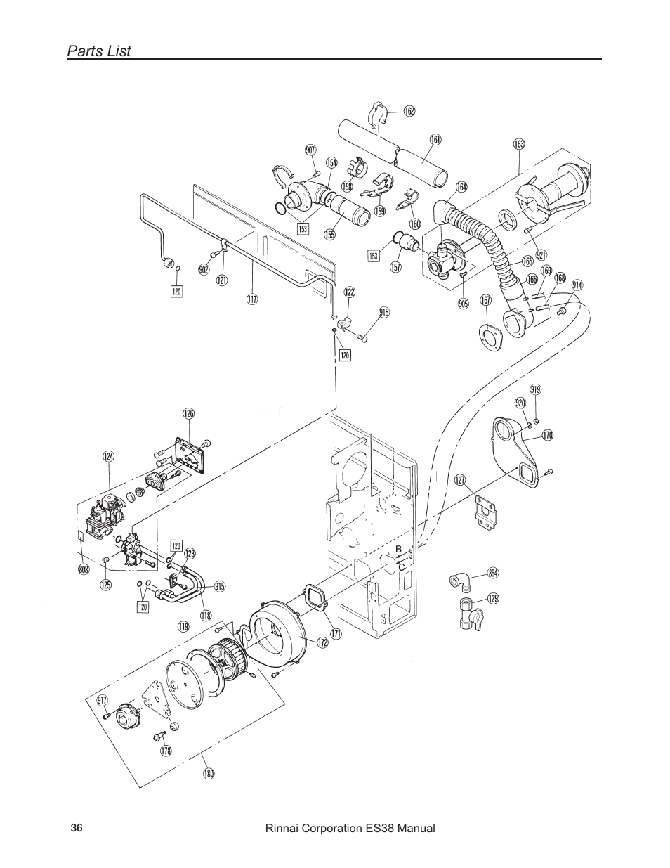 Parts list | Rinnai ENERGYSAVER ES38 User Manual | Page 36 / 44