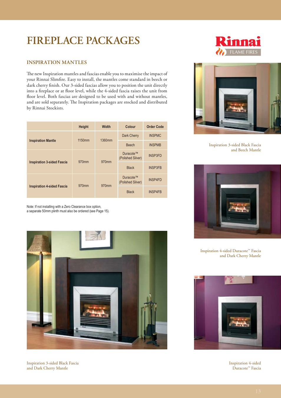Fireplace packages | Rinnai FLAME FIRES User Manual | Page 13 / 16