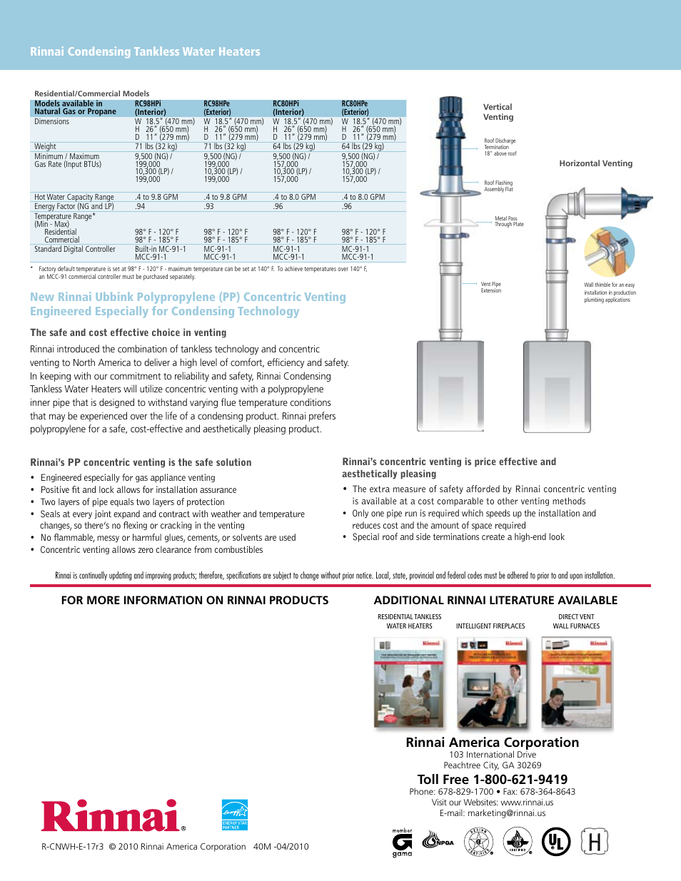 Rinnai america corporation | Rinnai RC98HPI User Manual | Page 2 / 2