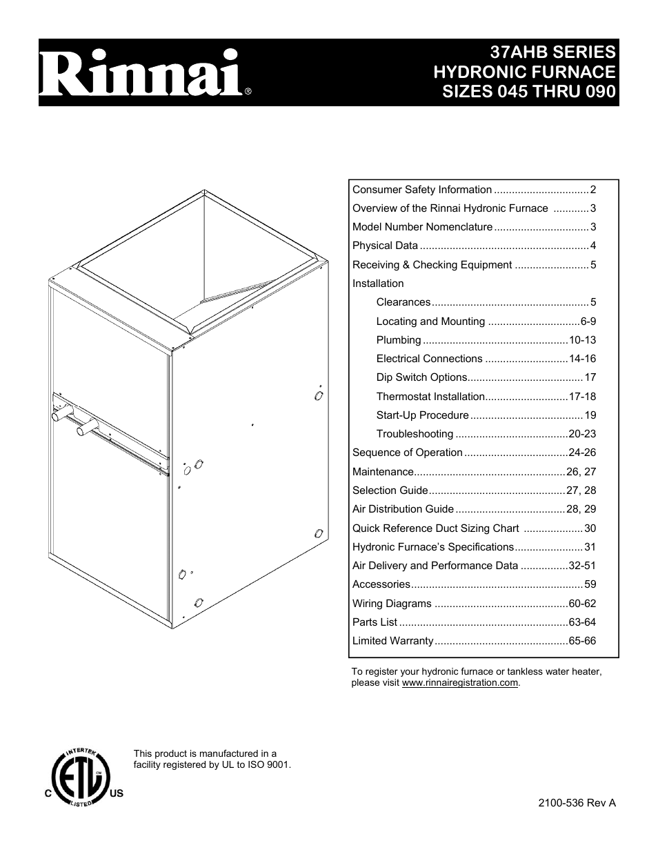 Rinnai 37AHB SERIES User Manual | 68 pages