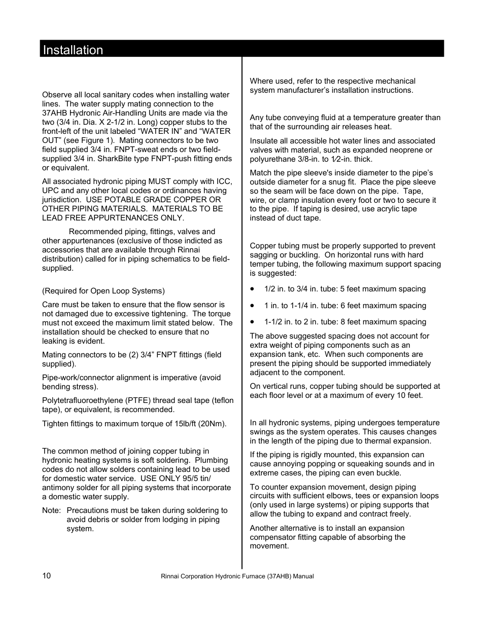 Installation | Rinnai 37AHB SERIES User Manual | Page 10 / 68