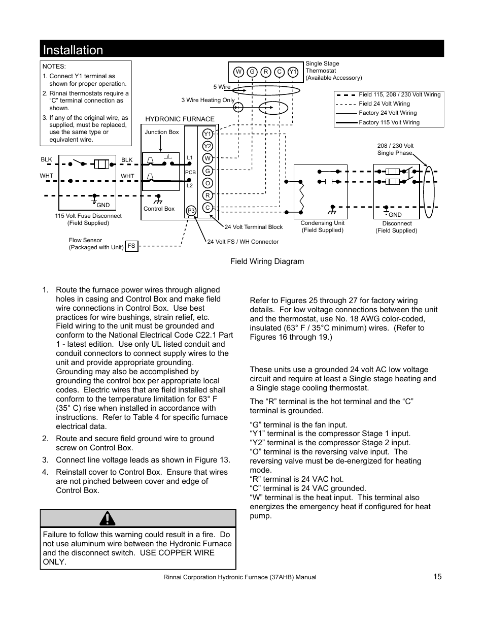 Installation, Warning, Figure 13 | Rinnai 37AHB SERIES User Manual | Page 15 / 68