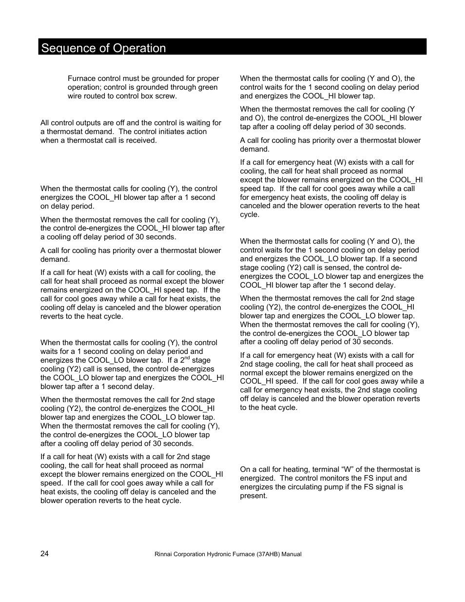 Sequence of operation | Rinnai 37AHB SERIES User Manual | Page 24 / 68