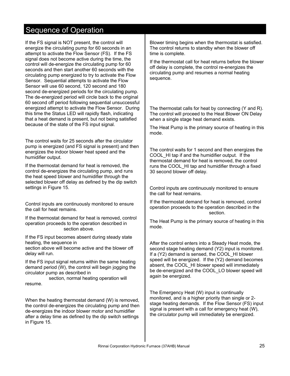 Sequence of operation | Rinnai 37AHB SERIES User Manual | Page 25 / 68