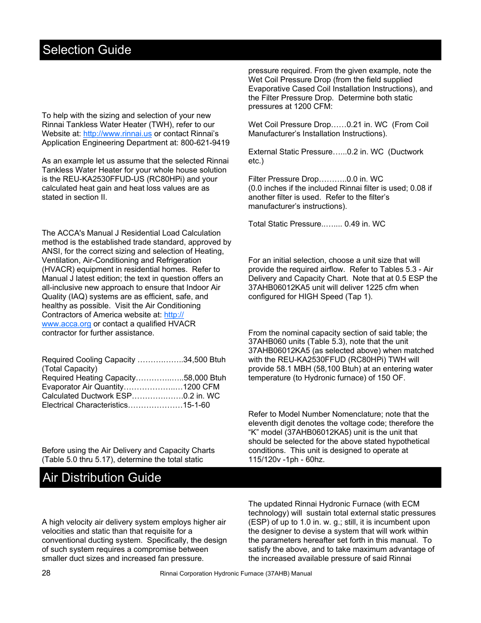Selection guide, Air distribution guide | Rinnai 37AHB SERIES User Manual | Page 28 / 68