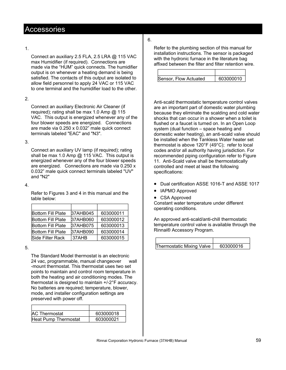 Accessories | Rinnai 37AHB SERIES User Manual | Page 59 / 68
