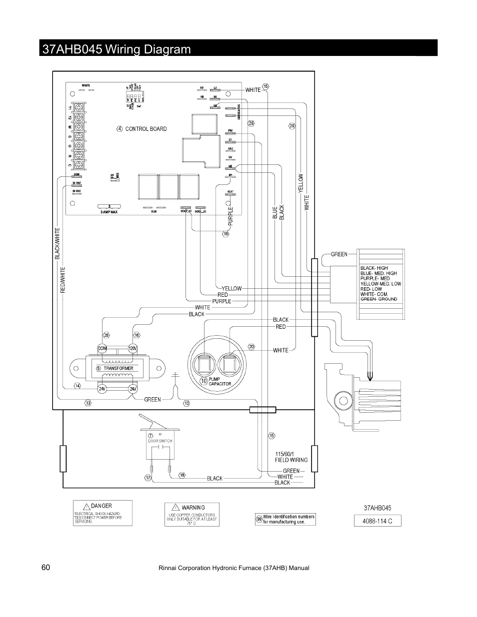 Wiring diagram | Rinnai 37AHB SERIES User Manual | Page 60 / 68