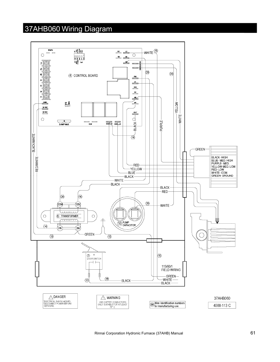 Wiring diagram | Rinnai 37AHB SERIES User Manual | Page 61 / 68
