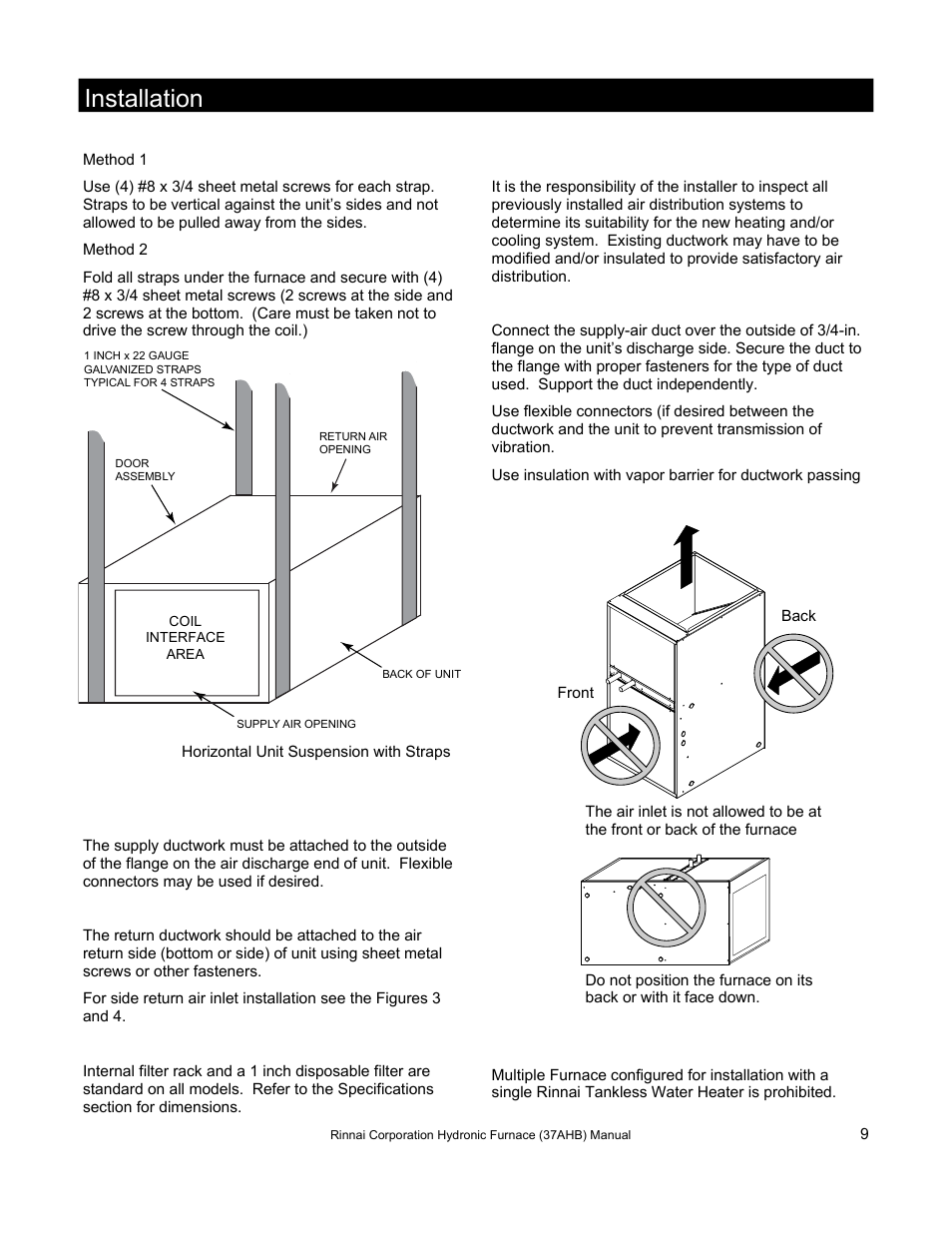 Installation | Rinnai 37AHB SERIES User Manual | Page 9 / 68