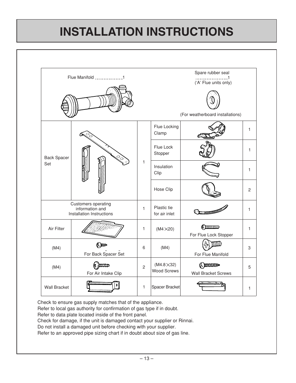 Installation instructions | Rinnai RHFE-431WTA User Manual | Page 15 / 64